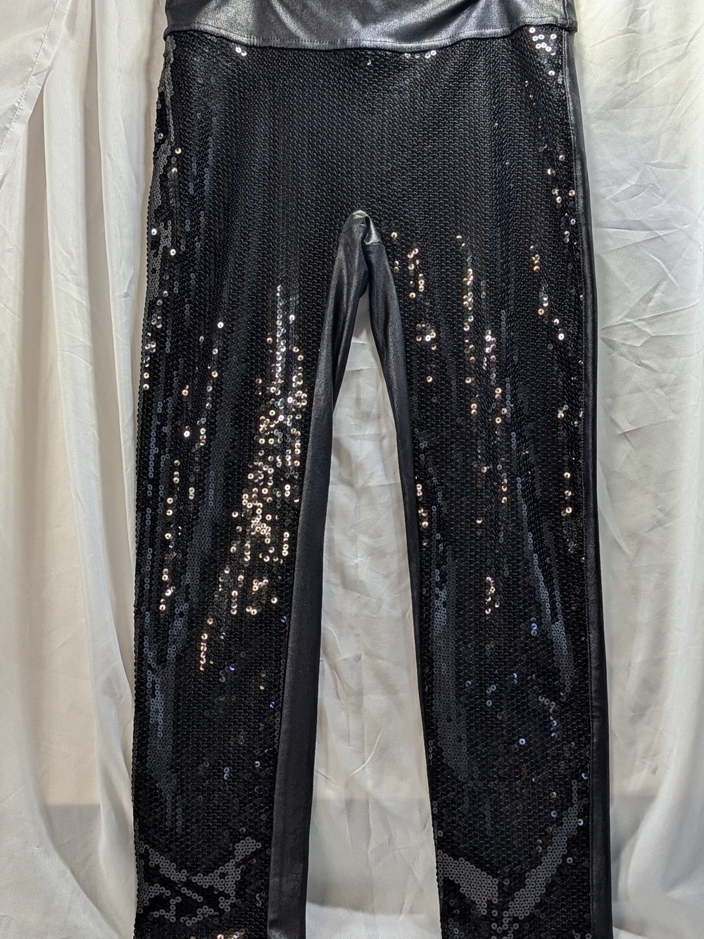 Saints 21 Faux Leather Black Sequin Front Teen Juniors Skinny Leggings Size Med - Picture 2 of 9